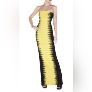 Herve Leger Strapless Yellow and Black Dress